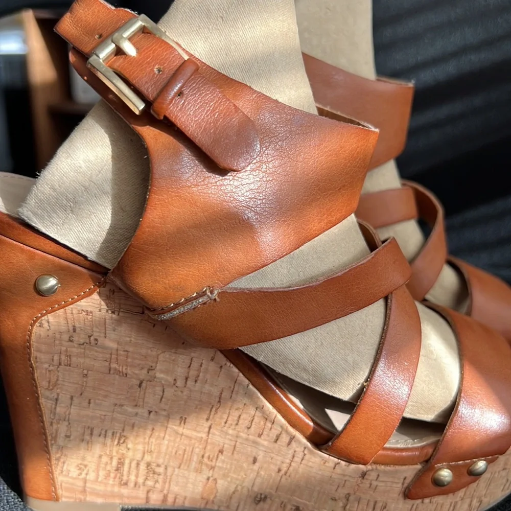 Guess Brown Cork Wedge Sandals size 8 - Picture 2 of 12